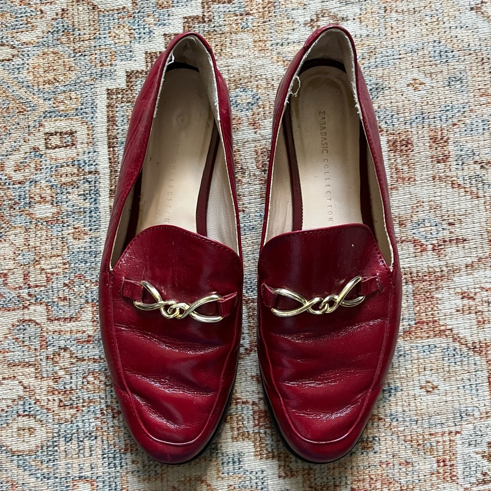 Zara Burgundy Loafers with Gold Accent